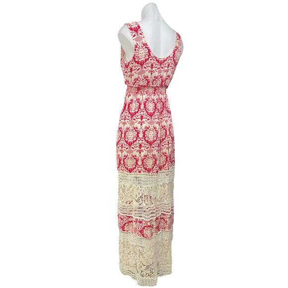 Anthropologie Sunday in Brooklyn Red White Damask Crochet Lace Maxi Dress Sz XS - Picture 3 of 8
